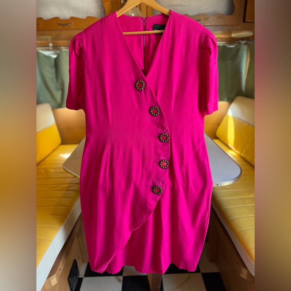 Hot Pink Women's Asymmetric Button-Front Dress